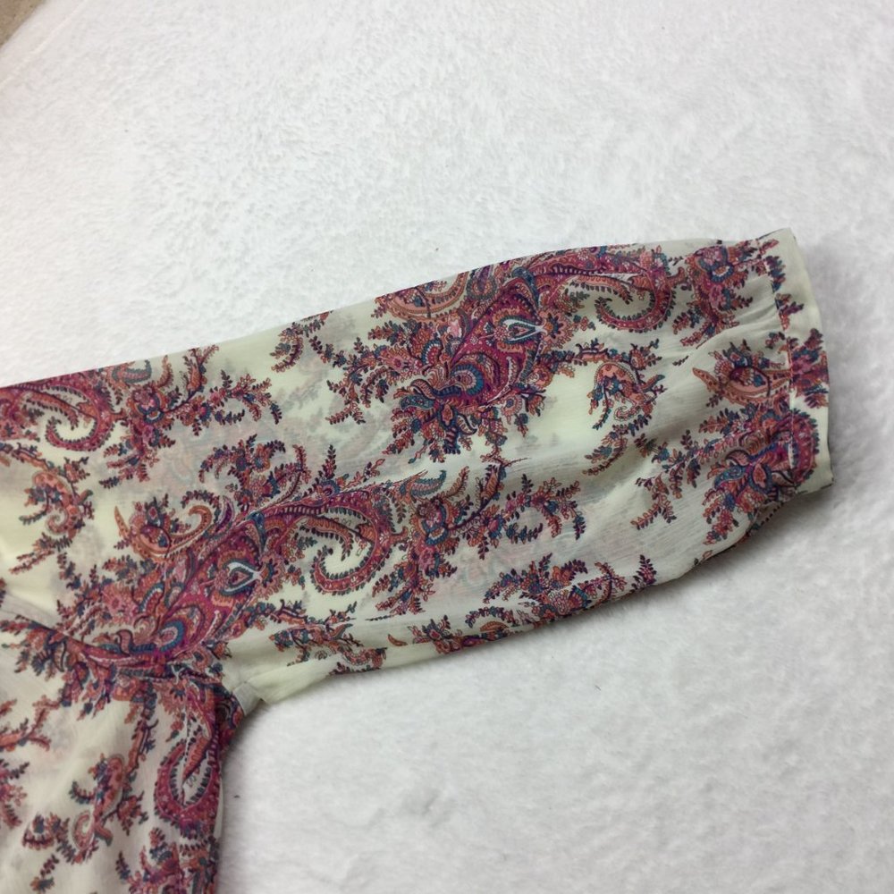 Women's Ivory Paisley Tie-Neck Blouse - Picture 14 of 14